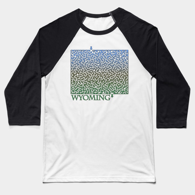 State of Wyoming Colorful Maze Baseball T-Shirt by gorff